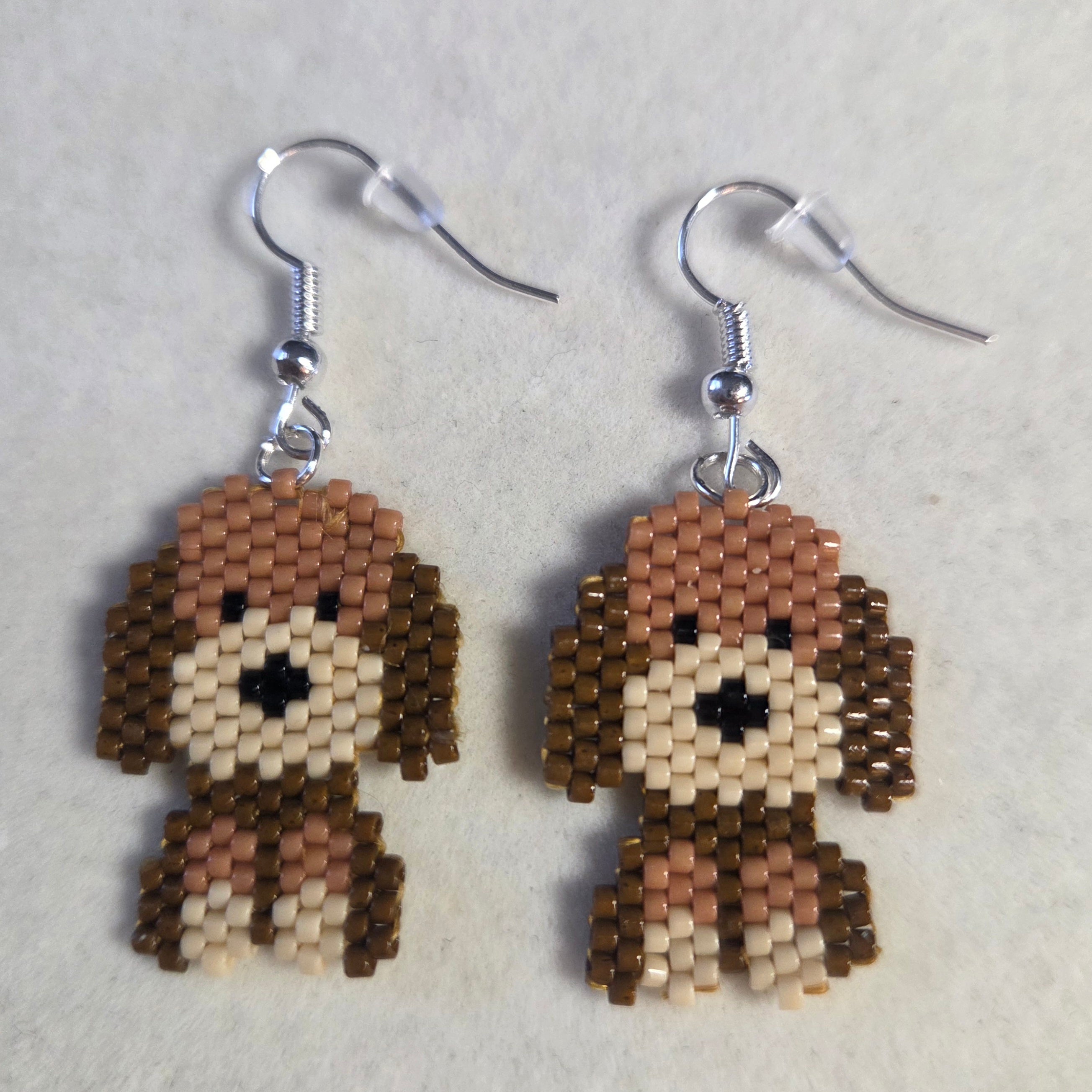 Brown Puppy Brick Stitch Earrings